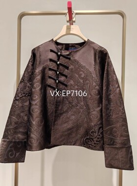 秋冬款咖色民族重工刺绣提花圆领外套 EGJIA1257A-5699