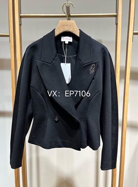 秋冬款黑色羊毛空气层新中式收腰外套 EGJIW1105A-2999
