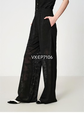 春夏款质感高腰黑色提花抑菌针织直筒裤裤子 EGKEA6420A/B-1699