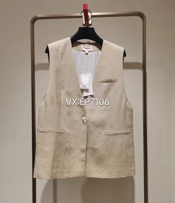 黄色麻感醋酸宽松通勤马甲外套 EGKET1002A-2699