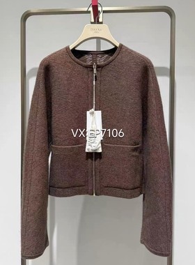 秋冬款驼色牦牛绒箱型羊毛羊绒短款针织开衫外套 EGJIR9152A-4999