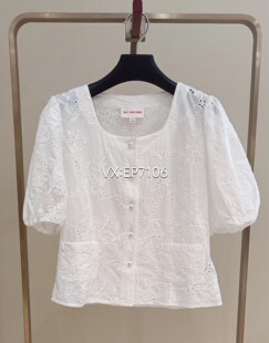 EGJEC2207A 镂空重工刺绣纯棉白衬衫 1999 白色泡泡袖 春夏款