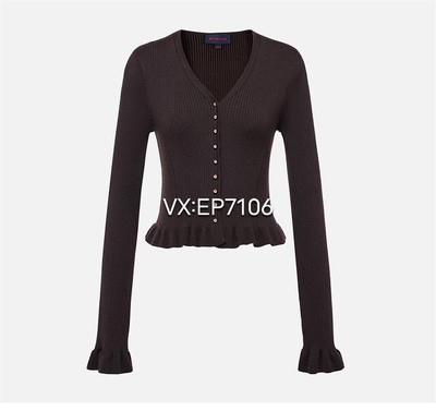 冬款咖色修身短款v领羊毛针织开衫  EGJIW9109A-2399
