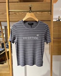大雅家经典圆领撞色条纹提花修身短袖针织毛衣 HFLEA9507A-1899