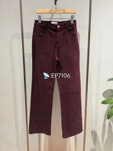 秋冬款酒红色彩绒牛仔磨毛棉质直筒裤 EGJIDJ622A-1999