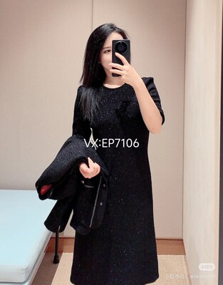 秋冬款高级系列绵羊毛圆领收腰纯色雅致连衣裙 EPJAW4505A-12999