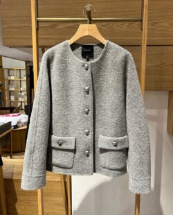 大雅家秋冬款灰色时尚单排扣宽松短款大衣外套 HFKAW8125A-4299