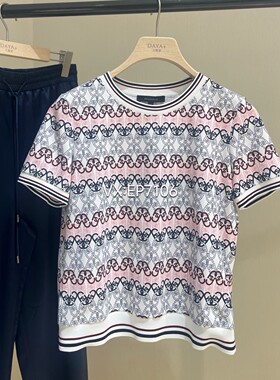 大雅家春夏款白色复古满印花圆领短袖T恤衫 HFJET5333A-1399