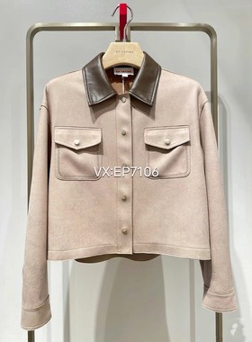 春夏款驼色巴恩风上衣拼接翻领短款工装夹克外套 EGKPA1253A-2199