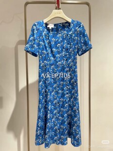 EGJES4659A 连衣裙 3999 蓝色真丝碎花裙优雅方领泡泡袖 春夏款