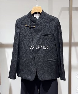 秋冬款黑色醋酸提花盘扣国风中式西装外套 EGJIT1245A-5999