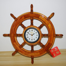 包郵 越南花梨木實木靜音電子墻上掛鐘 紅木船方向盤客廳鐘表