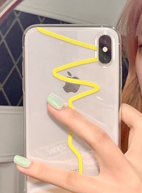 take1slow极简黄色线条手机壳保护套tpu透明壳112proamx所有型号