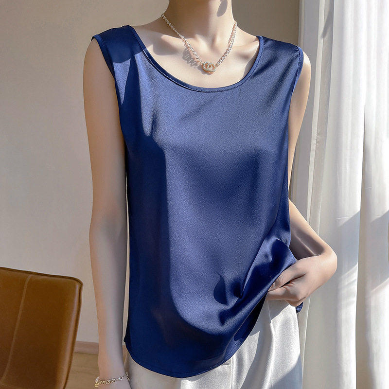大码仿真丝U领吊带背心女内搭遮肚无袖显瘦打底t恤可外穿源头