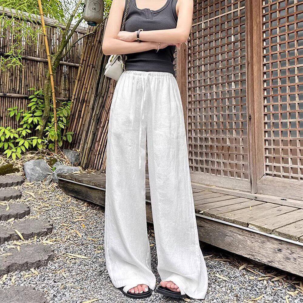 天丝亚麻裤女2026新款夏季薄款垂感直筒休闲小个子窄版棉麻阔腿裤