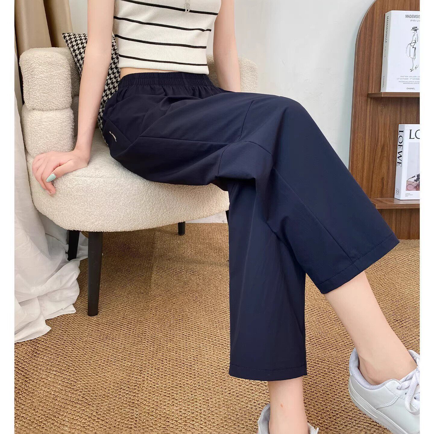 冰丝速干运动裤女夏薄小个子高腰休闲宽松休闲阔腿九分防晒萝卜裤