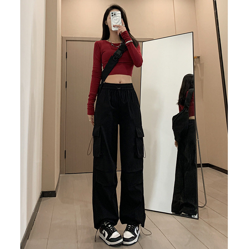 黑色冰丝工装裤女款2026新款夏季薄款速干运动美式休闲冲锋裤