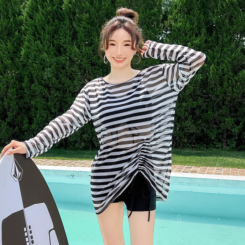 泳衣女罩衫宽松长袖防晒分体三件套遮肚显瘦温泉保守新款泳装批发