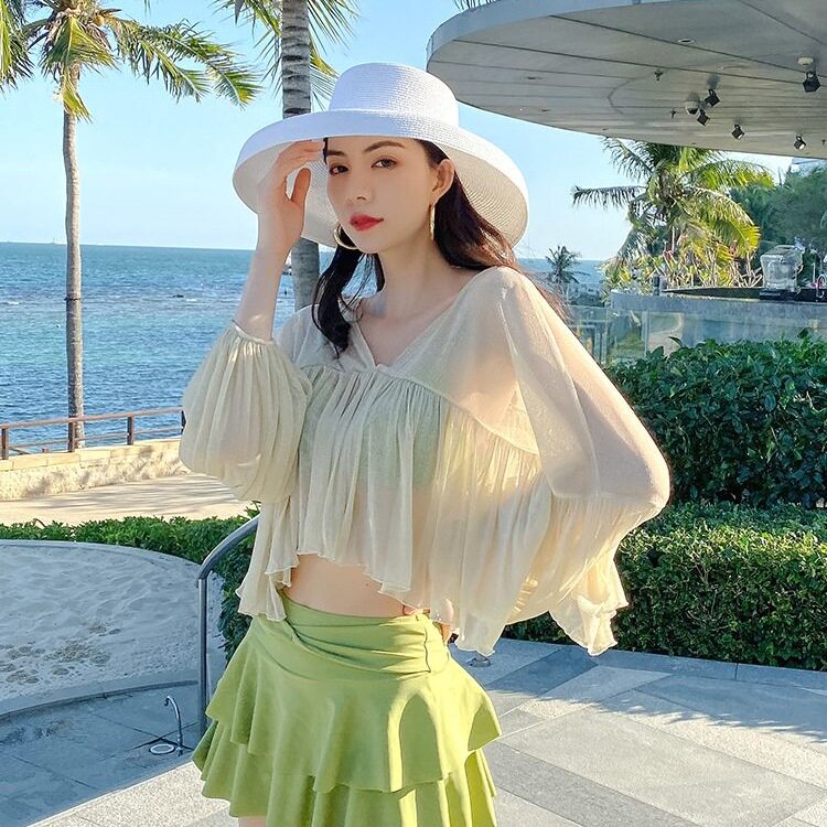 分体泳衣女士三件套罩衫夏海边大小胸聚拢遮肚子显瘦温泉裙式超仙