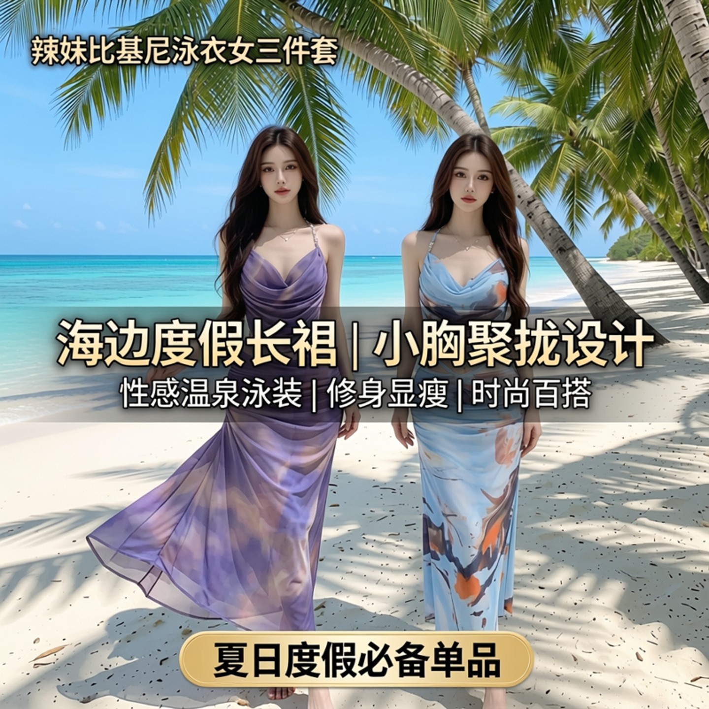 辣妹性感小胸聚拢比基尼三件套