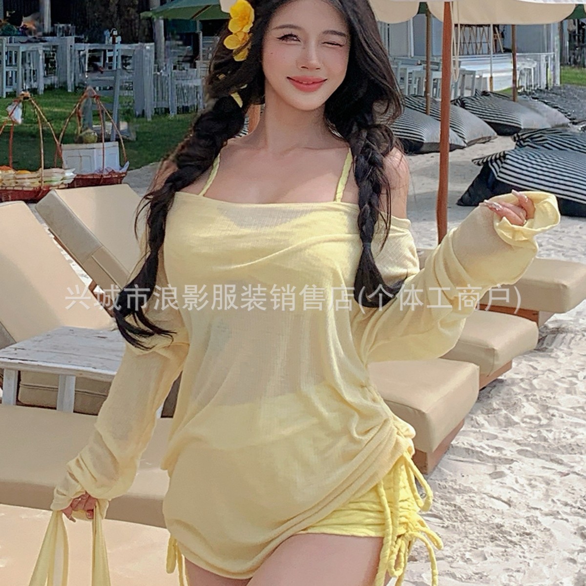 新款女士连体三件套微胖少女纯欲罩衫防晒显瘦沙滩温泉度假泳衣女