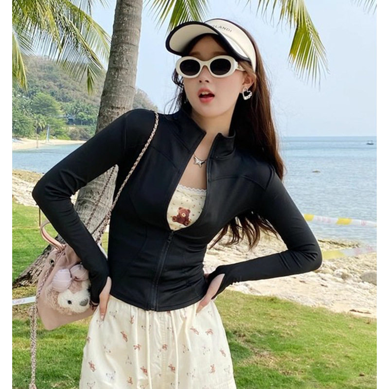 瑜伽瑜伽服拉链时尚运动外套跑步训练长袖修身显瘦健身上衣速干