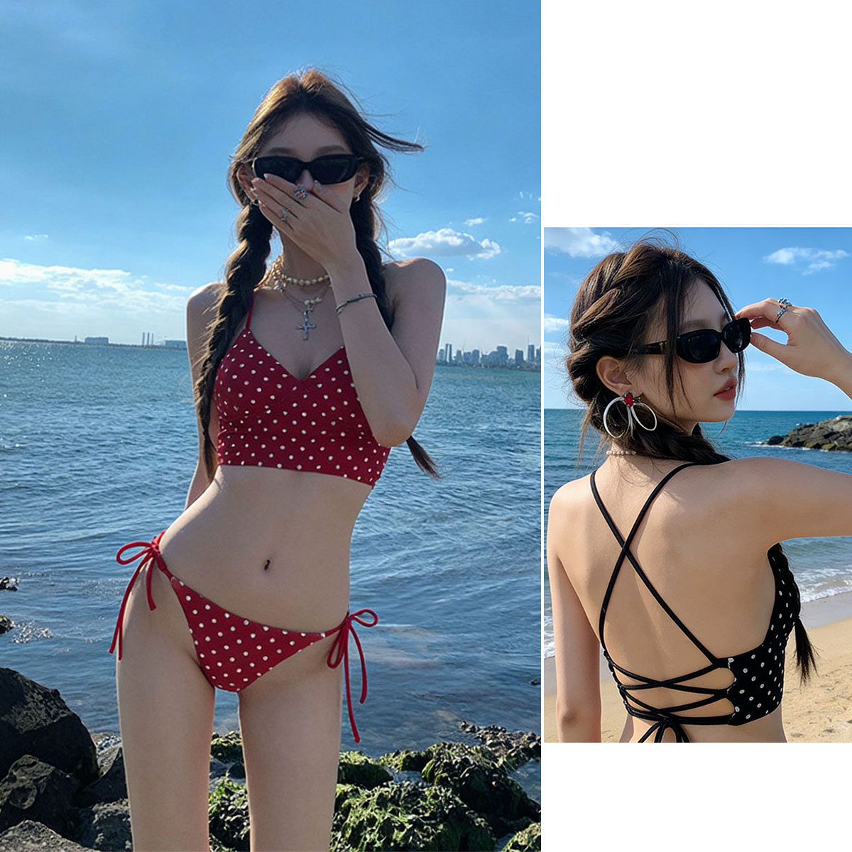 2026新款泳衣女性感露背红色波点分体比基尼辣妹性感显瘦温泉度假