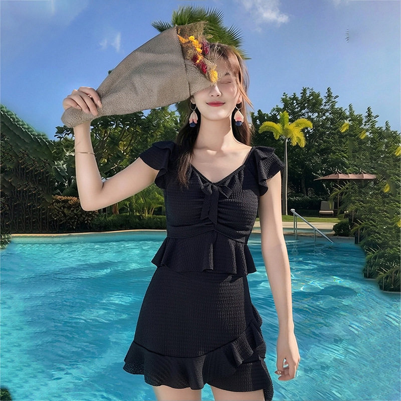新款游泳衣女分体两件套裙式温泉度假显瘦遮肚小清新日系泳装批发