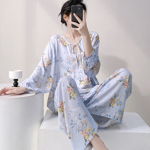 可外穿绵绸 新中式 大码 睡衣女2025新款 春棉绸甜美公主风家居服套装