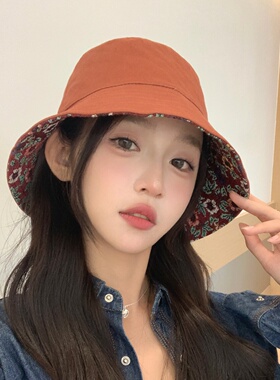 日系双面碎花渔夫帽女防晒显脸小