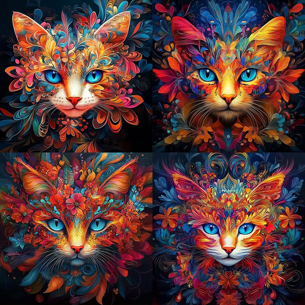 带框钻石画花纹猫咪diy卡通马赛克拼图粘贴画学生手工作业
