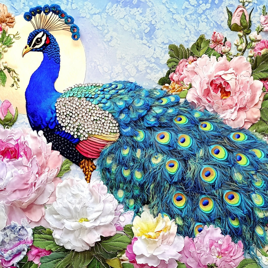 带框钻石画孔雀牡丹diy钻石绣卡通马赛克拼图粘贴画相框画