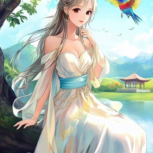 带框钻石画树上美人小鸟diy钻石绣卡通马赛克拼图粘贴画相框画