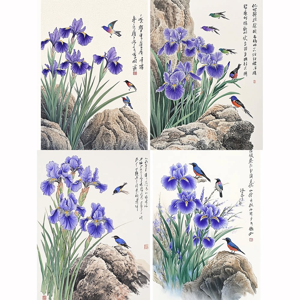 钻石画鸢尾花小鸟钻石绣diy花草手工画装饰品圆钻粘贴画礼物