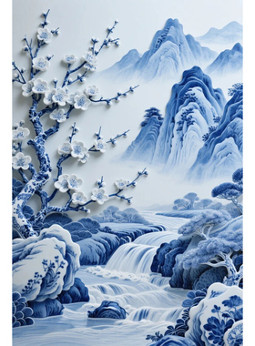 钻石画diy青花瓷山水数字拼图粘贴点钻画手工家居装饰画