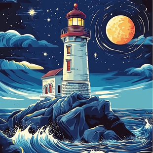 带框钻石画星空海边灯塔diy绣卡通马赛克拼图粘贴画手工学生