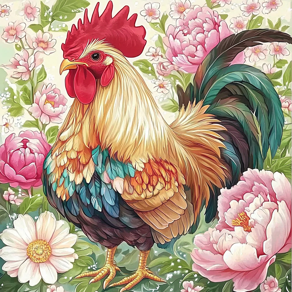 带框钻石画牡丹公鸡diy马赛克拼图粘贴画手工满钻相框