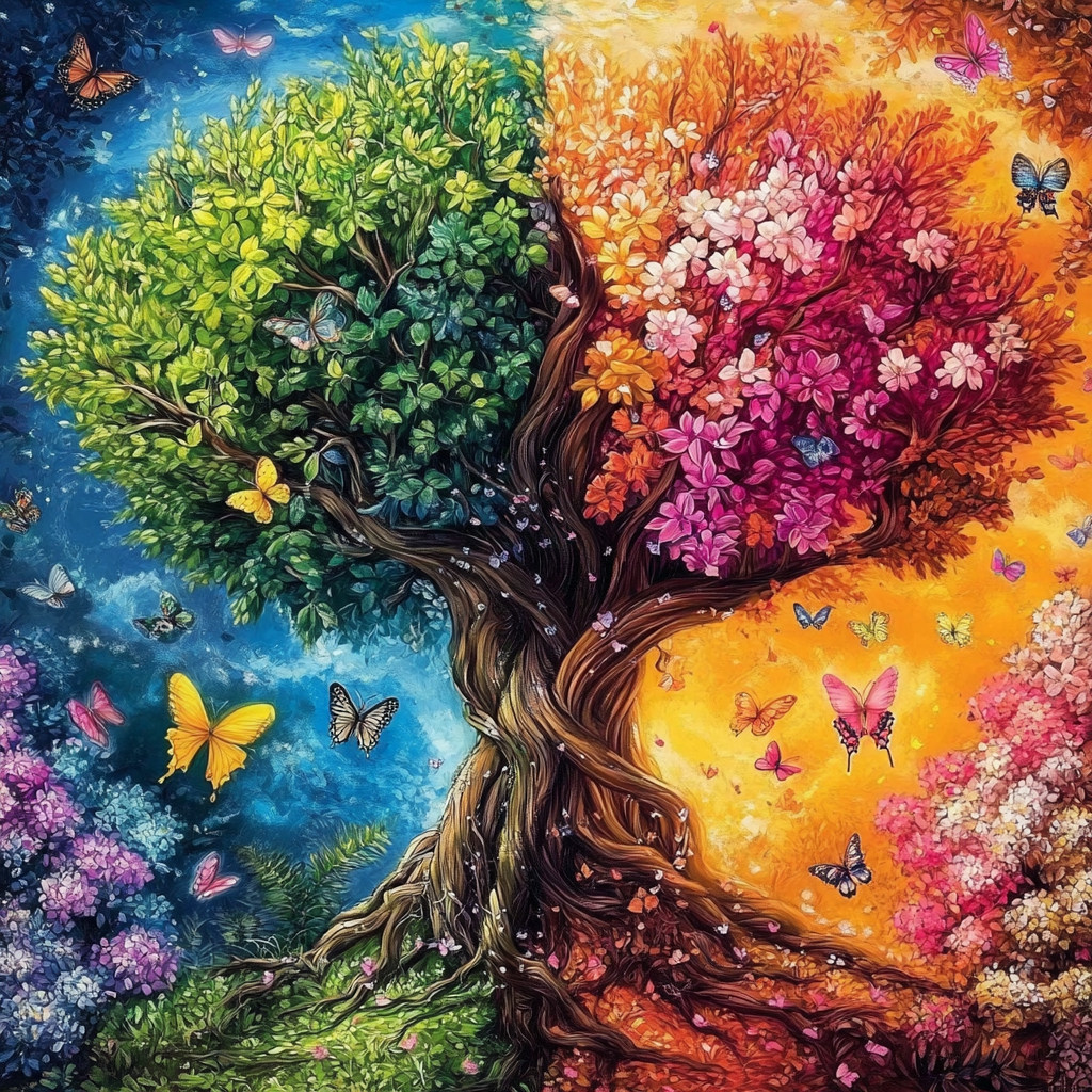 带框钻石画四季树diy绣卡通马赛克拼图粘贴画学生手工作业礼物