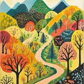 带框钻石画山间花树小路diy绣卡通马赛克拼图粘贴画手工学生