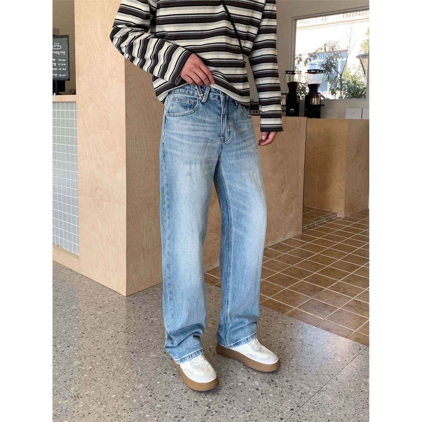 美式复古高品质水洗浅蓝色直筒弹力牛仔裤男春季宽松痞帅阔腿长裤,男装,牛仔裤,淘宝优惠券,粉丝福利购,淘宝优惠卷