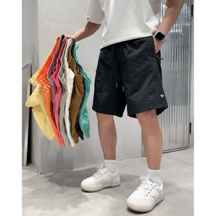 东隅桑榆夏季男户外纯色简约薄款五分裤美式宽松速干亮色沙滩短裤