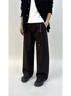 木高冬季男高品质极简老钱绵羊毛混纺阔腿休闲裤韩版宽松保暖长裤