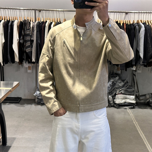 痞帅机车服pu皮夹克 潮牌修身 高介美式 复古做旧立领皮衣外套男春季