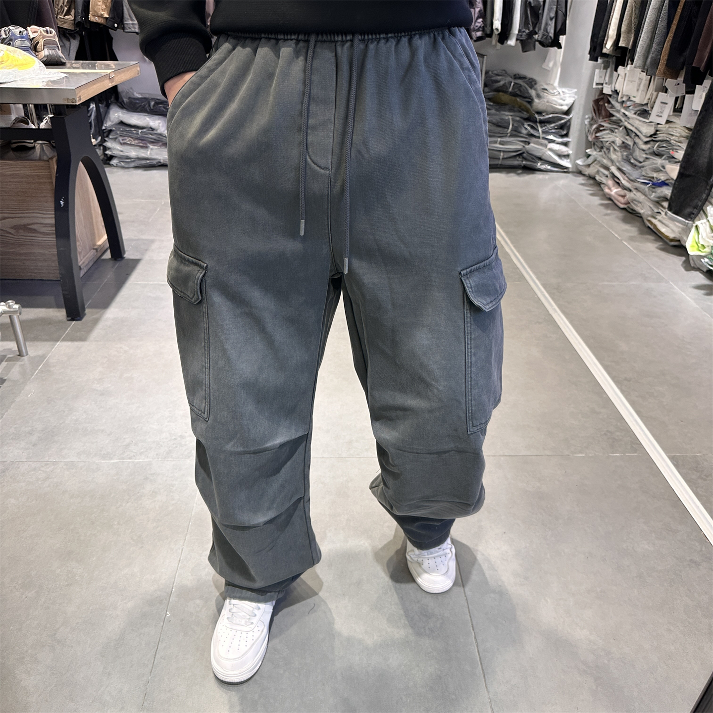 冬季新款加绒加厚工装裤男