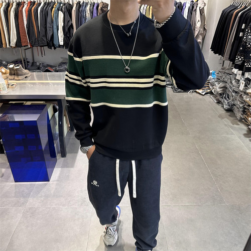 撞色圆领卫衣男运动打底上衣潮