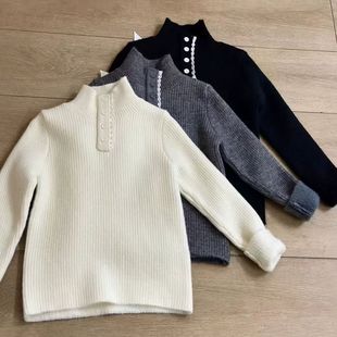 女童半高领一体绒加厚毛衣秋冬季2025新款儿童女孩内搭打底针织衫