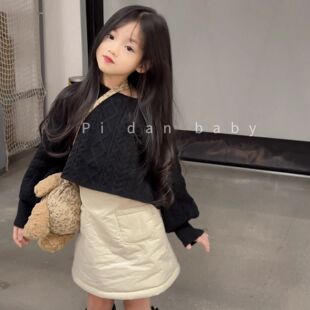 女童秋冬韩版麻花编织毛衣儿童洋气短款百搭针织衫时髦百搭上衣潮