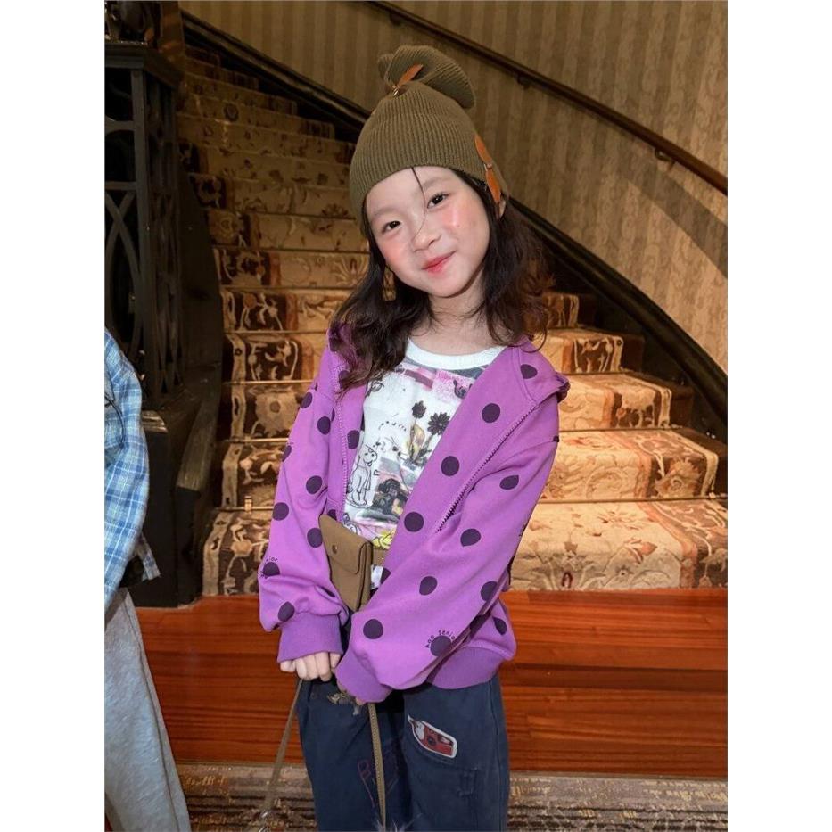 女童外套春秋季2026薄款新款卫衣小女孩洋气宝宝儿童波点针织上衣