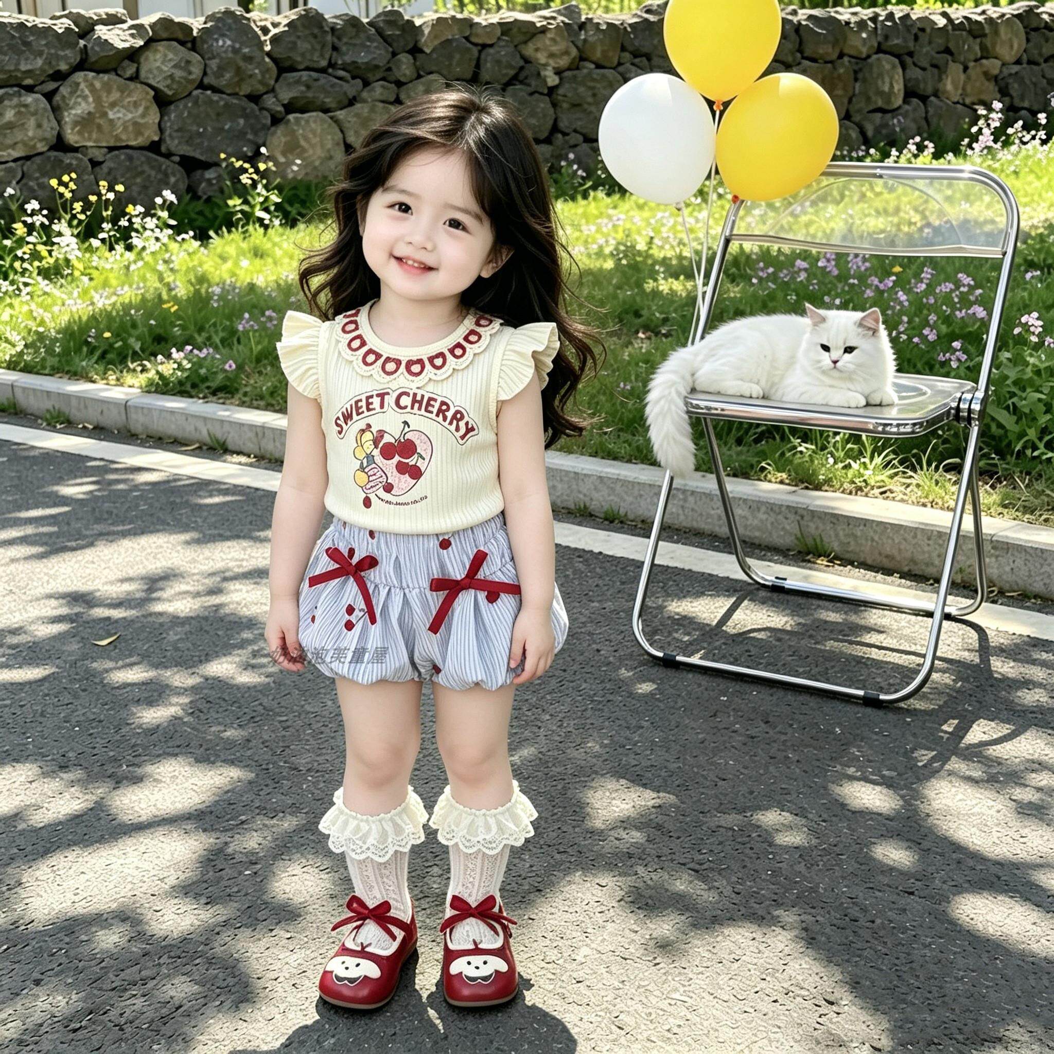 幼儿园夏季超萌套装女宝可爱小飞袖背心2026新款儿童洋气花苞短裤