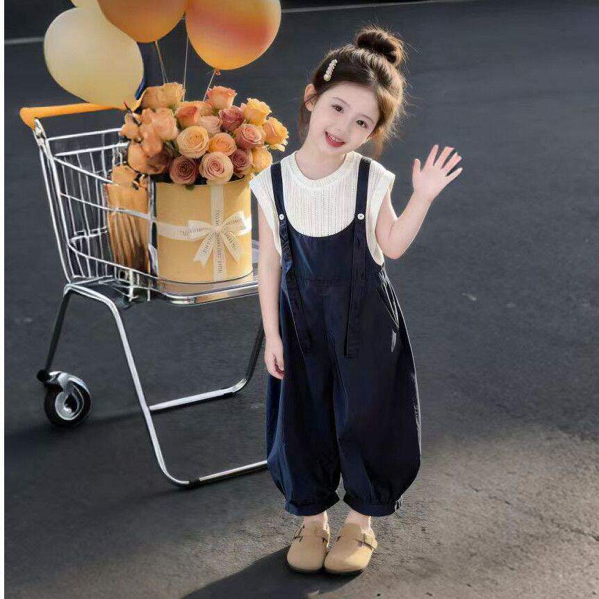 女童韩版套装2026新款夏季儿童女孩洋气时髦连体背带裤T恤两件套